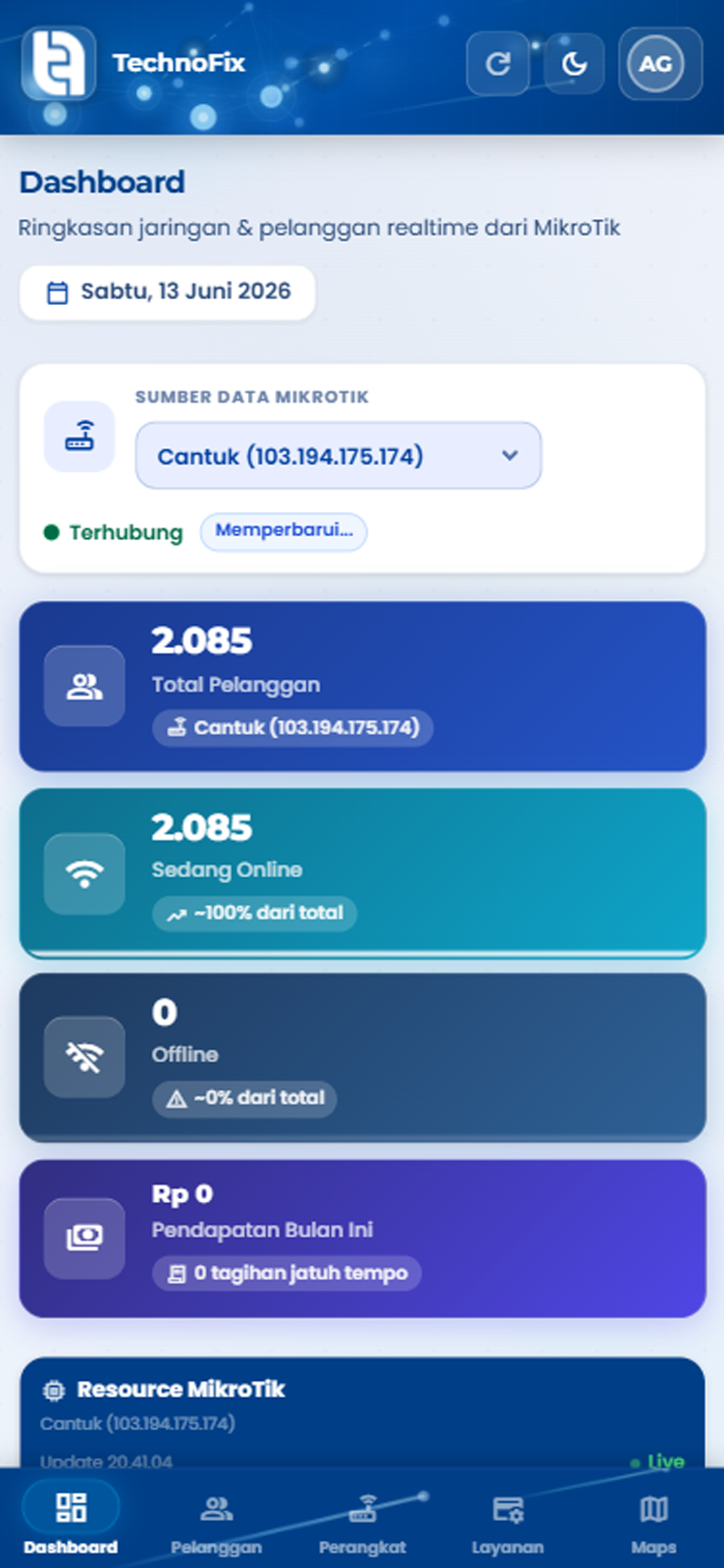 Dashboard mobile TechnoFix-Bill